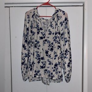 White and blue floral blue plus size blouse
